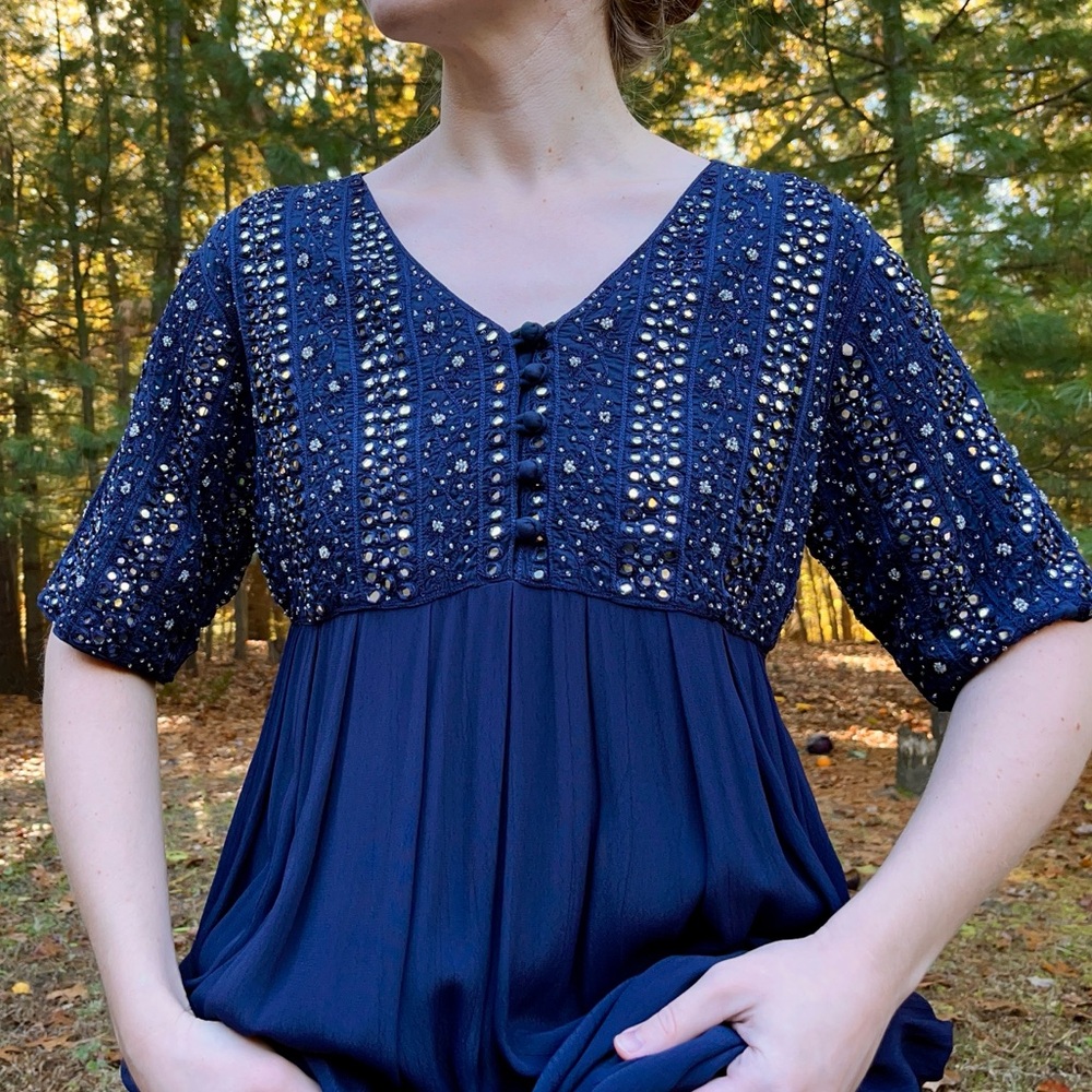 90s April Cornell Beaded Mirror Maxi Dress / Formal Gown - Picture 7 of 16